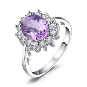 JewelryPalace Natural Citrine Peridot Topaz Garnet Amethyst Created Ruby Blue Sapphire Emerald Alexandrite Sapphire Birthstone 925 Sterling Silver Halo Ring for Women Princess Diana Gemstone Fine Jewelry