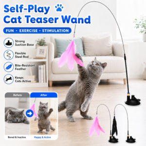 Interactive Cat Toy Wand Long Stick Chew Resistant Self Entertainment Boredom Buster Durable Cat Teaser Pet Cats Kittens