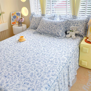 100% Cotton Ruffled Bed Skirt Elastic Bed Cover Super Single Queen King SizeBed Sheet with Skirt Dust Ruffle Bedspread Anti-slip Mattress Cover Soft Bedding Pillowcase Pillow Cover