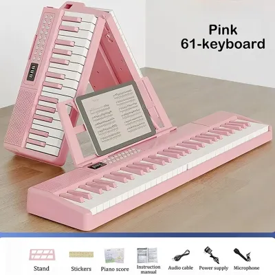 Foldable 61 Keys Digital Piano | Portable Electronic Keyboard with Built-in Lithium Battery | Music Stand & Microphone Included | Ideal for Beginners & Travel