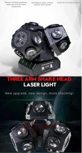 Three arm 18x10w RGBW 4in1 LED Beam Moving Head Light 3 Heads Beam with RGB Laser Stage Lighting Projector DMX DJ Disco Xmas Party Lights