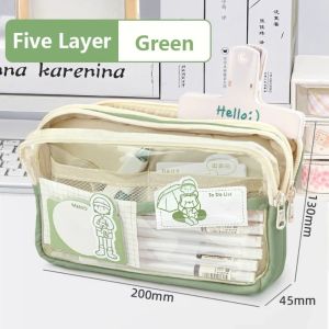 ART SUPPLIESX Five-Layer Pen Bag Large Capacity PU Leather+PVC Pencil Case High Quality Portable Stationery Organizer Student Gift