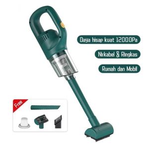 Penyedot Debu Nirkabel Mobil dan Rumah Daya Hisap 12000PA dengan Tiga Nosel dan Garansi 3 Tahun