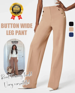 Metal Button Slimming Pants: High Stretch Tummy Wide Leg Pants