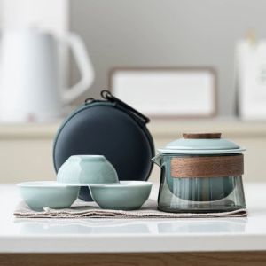 SG 🔥[READY STOCK] Travel Tea Set  Stackable Teapot Set Anti-scalding design Chinese Portable Tea Set One Pot Three Cups