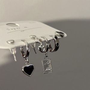 Lucky Pretty 6pcs Set Black Love Earrings Fashion Temperament Ear Buckle Cool Girl Hoop Earrings For Women Jewelry Gift
