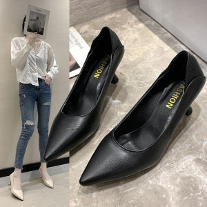 Two Wear Soft Leather Heels Korean Pumps Professional Work Shoes Stiletto Heelspointed Toe and Versatile Four-season Shoes