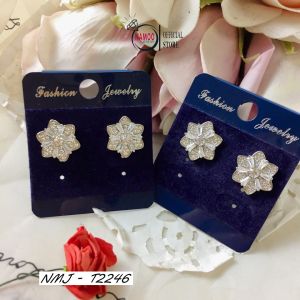 Khuyên Tai Nụ T2246 Hình Hoa Đính Đá Mạ Bạc Trang Sức Thời Trang Xinh