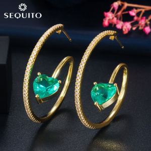 SEQUITO Charming Heart Cubic Zirconia Big Round Circle Boho Earrings for Female Gold Color Hoop Earing Jewelry SE320