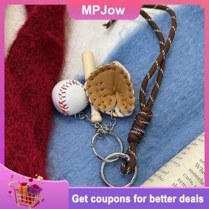 【MPJow】 Mini Baseball Glove Wooden Bat Keychain Womens Bag Accessories Sports Car Key Chain Key Ring Gift For Man Women