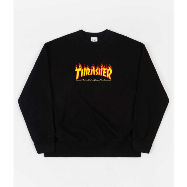 Sweater pria Wanita crewneck THRASHER MAGAZINE FLAME Distro