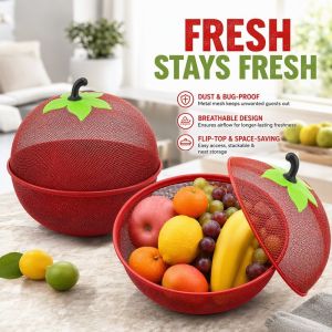 Metal Mesh Fruit Basket Set With Cover Dustproof Stackable Kitchen Dining Snack Storage Holder