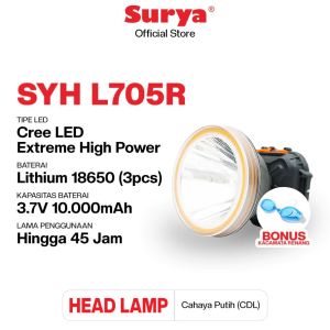 Surya Senter Cas Kepala Super Terang / Headlamp LED Waterproof - SYH L705R - BONUS Kacamata Renang