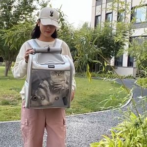 Breathable Cat Carrier Backpack with Skylight Safety Leash Removable Cushion and Non Slip Bottom
