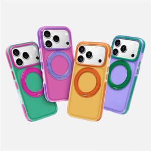 For Magsafe Magnetic Rotating Pivot Holder Shockproof Case For iPhone 17Pro Max 17Pro 16Pro Matte Hit Color Bumper Hard Cover