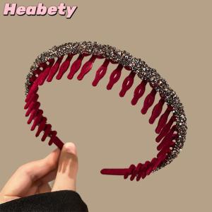 Heabety Fashion Flocking Acrylic Rhinestone Bezel Hair Hoops for Women Ladies Solid Color Toothed Non-Slip Headband Hair Band Hair Accessories