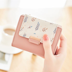 Fashion Women Wallet Small Short Fold Purse Printing Contrast color Female Coin Purse Pocket