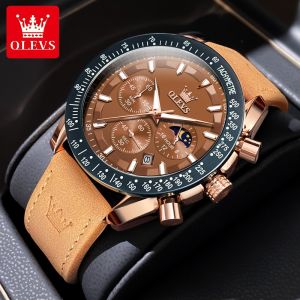 OLEVS 9957 Chronograph Leather Strap Watch For Men Outdoor Sports Waterproof Wristwatches Relogio Masculino