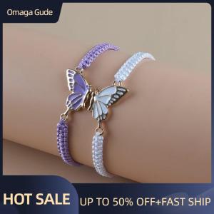 Omaga 2Pcs Simple Butterfly Hand Woven Couple Bracelet For Women Men Fashionable Butterfly Bangle Versatile Woven Wristband Gifts