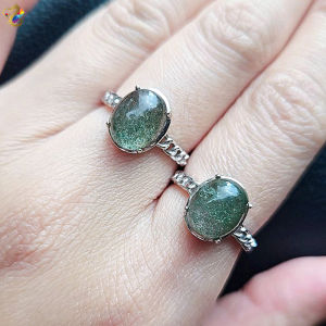 Collection Grade Old Mine Brazil Starry Green Phantom Quartz S925 Silver Ring