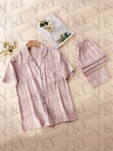 Y&L FASHION #C015-2 High quality pure cotton soft and comfortable solid color shortsleeved pajama set