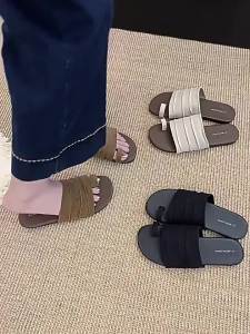 [Free Shipping] First Encounter Season Korean-style pleated flat slip-on sandals for women suitable for summer outdoor wear retro and simple for vacation and beach leisure