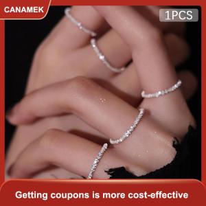 【CANAMEK 】 Chic Minimalist Silver Color Shiny Rings For Women Adjustable Ring Personality Fine Fashion Jewelry Wedding Party Gift
