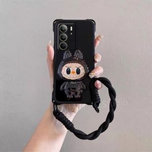 เคส Realme 14X Realme C75x C75 C71 NFC 5G 4G เคสโทรศัพท์ดีไซน์ใหม่สี่มุมหุ้มทั้งหมดขาตั้งกระจกป้องกันการตกหล่น Labubu พร้อมสายคล้อง2025