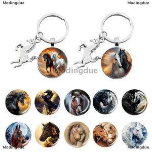 [COD] Modingdue Animal Running Horse Keychain Exquisite Steed Pattern Glass Cabochon Keychain Mens Charm Keyring Gift