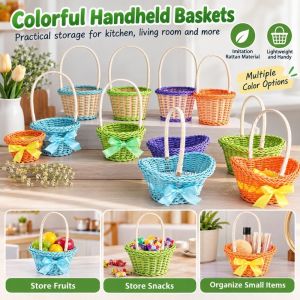 MIRELAE Handwoven Imitation Rattan Handhold Multistyles with Handle Braid Storage Baskets Household Vegetable Fruit Flowers Holder Home Decoration /Restaurant Serving Tabletop Display