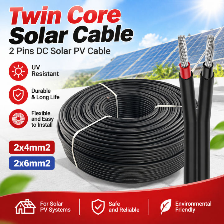 Twin Core Solar Cable 2 Pins DC Solar PV Cable UV Resistant Durable ...