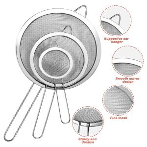 Kitchen Flour Colander Sieve Stainless Steel Fine Mesh Oil Strainer Egg Liquid Soy Milk Filter Baking Tools
