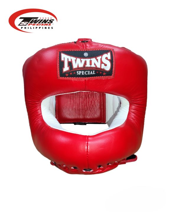 TWINS SPECIAL Full Face Headgear HGL-10 Premium Leather Enclosed face,  Steel Nose & Chin protection [Red]