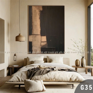 Khổ lớn Tranh canvas in kỹ thuật số phong cách Wabi Sabi trừu tượng decor khách sạn homestay sang trọng tối giản