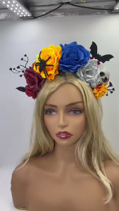 Realistic Artificial Flower Hairband with Skull For Halloween Parties Costume Accessory Dark Series Roleplay Headpiece