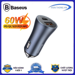 Tẩu sạc nhanh ô tô 60W Baseus - Cốc sạc nhanh oto 2 cổng USB TYPE C led hiển thị dùng cho xe hơi ... - vienthonghn