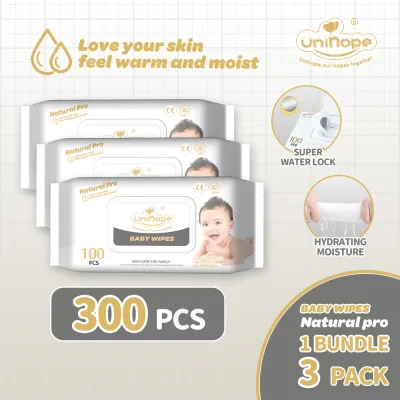 Unihope Natural Pro Super Premium Baby Water Wipes (100 Wipes x 3 Packs)
