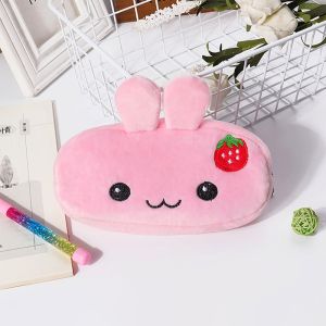 MUSASI Zipper Design Pencil Case Large Opening Design Plush Pen Bag Portable Stationery Pouch Students Gift