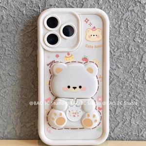 New Phone Case Realme C51s C51 C53 C55 C30s C30 C31 C33 C35 NFC Hot Cartoon Fashion Trendy Anti-shock Soft Casing with Cute Bear Mirror 360° Rotation Bracket 2025