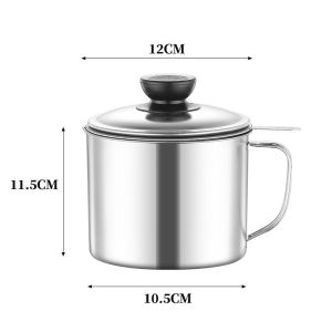 Stainless Steel Oil Strainer Pot with Lid High Temperature Resistant Kitchen Oil Filter Storage Tank