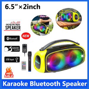 Karaoke wireless bluetooth speaker portable outdoor subwoofer dual speakers 60W high power high quality HIFI sound quality shoulder portable speaker with wireless microphone and remote control
