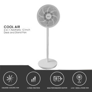 Cool Air 2-in-1 Aesthetic 12 Inch Desk and Stand Fan 8 Bladed Fan