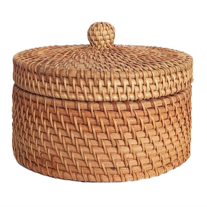 Rattan Wicker Basket Handwoven Fruit Tea Snack Bread Basket Cosmetic Round Storage Box Water Hyacinth Tray Jewelry Dish
