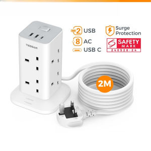 Tower Extension Plug with USB Type C Multi Plug Extension Socket Safety Mark Surge Protector