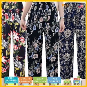 Women Long Pants Print Leggings Loose Wide Leg Pants Casual Pants Silk Palazzo