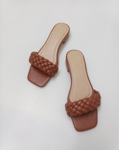 Azalea Myla in Tan - 1 inch heel braided straps sandals