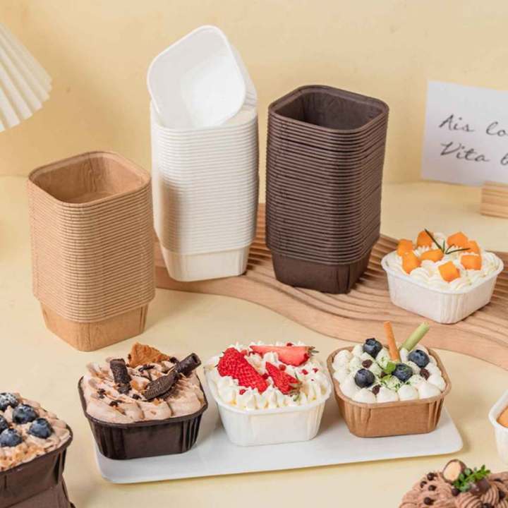 Brown Lettered Paper Cupcake Box, Square Cupcake Liner