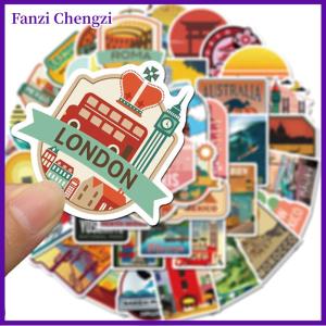 Fanzi 50 cái nhãn dán phim hoạt hình phong cảnh thành phố du lịch nhãn dán vali chống thấm nước