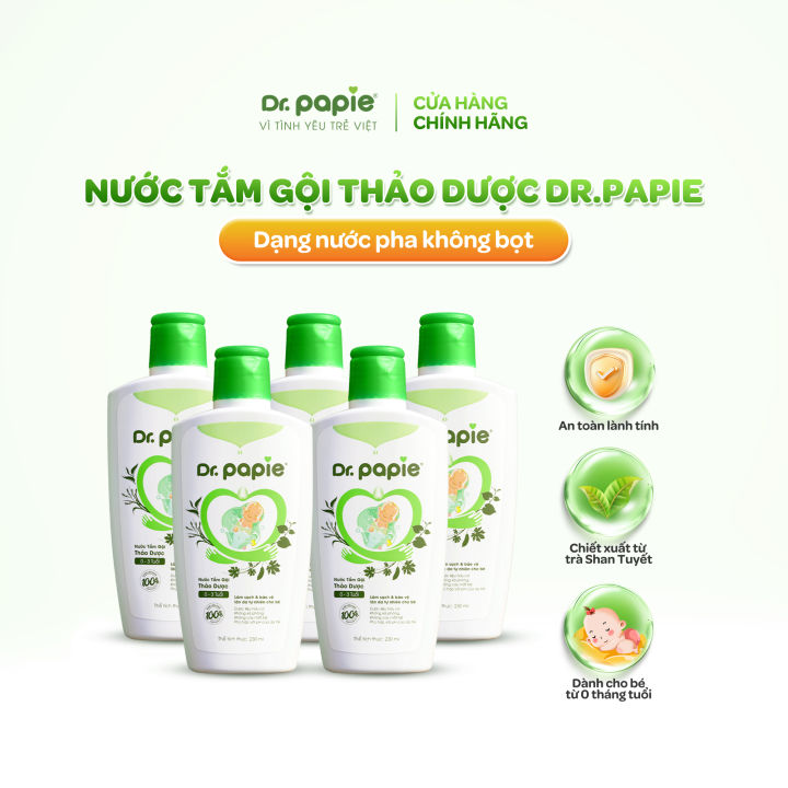 5 Chai Nước Tắm Thảo Dược Dr.Papie Giúp Giảm Mẩn Ngứa Và Rôm Sảy, Hỗ Trợ Làm Sạch, Mát Da Bé - Chai 230ml x5