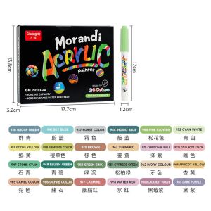 GuangNa 12/24 Colors Morandi Acrylic Marker Soft Brush tip Markers Pens set  For Stone Glass DIY Card Painting Art Supplies